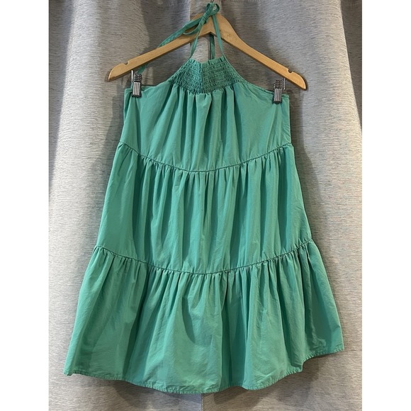 AE High-Neck Poplin Halter Mini Dress Size Small Green - Picture 1 of 4